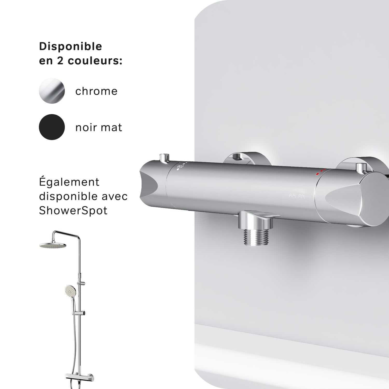Duscharmatur Thermostat, Duschthermostat, Brausethermostat Brausearmatur, Thermostatbrausebatterie, Mischbatterie Dusche mit Verbrühschutz bei 38℃, Armatur für Dusche, AM.PM Hit FTA40000, Chrom