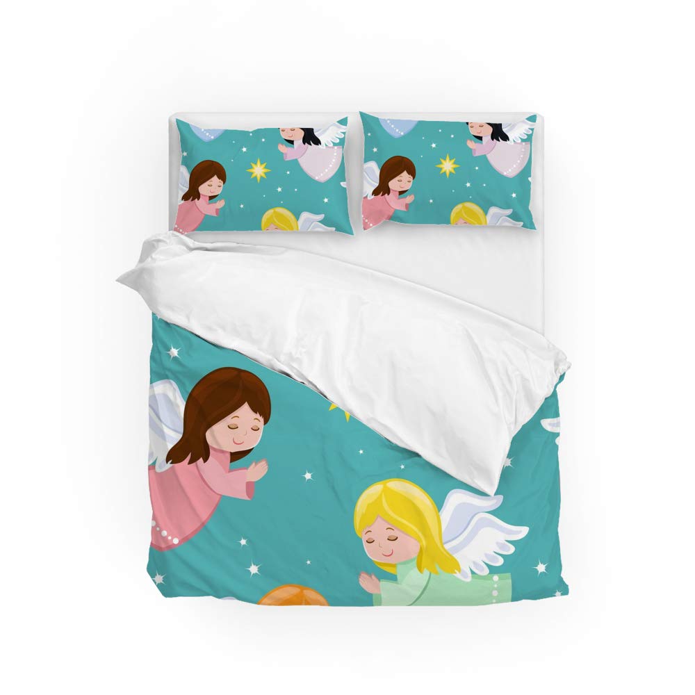 Parure de lit polyester durable avec motif anges et housse de couette