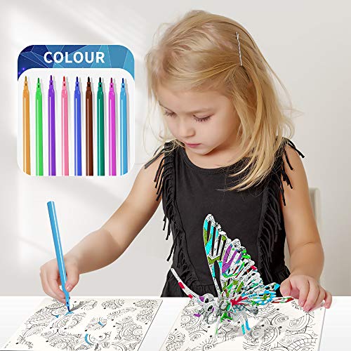 3D Coloring Puzzle Set, 4 Pack Puzzles With 10 Pen Markers, Art Coloring Painting 3D Puzzle For Kids Age 7 8 9 10 11 12. Fun Creative Diy Toys Gift For Girls And Boy #TOP1