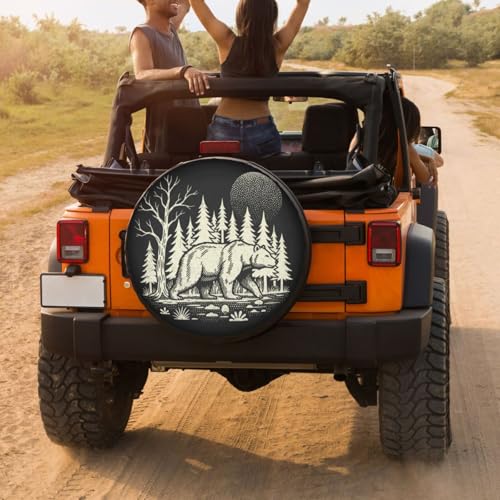 Image of Delerain Bear Silhouette Spare Tire Covers for RV Trailer SUV Truck and Many Vehicle, Wheel Covers Sun Protector Waterproof, (14 Inch for Diameter 23 inch-27 inch)