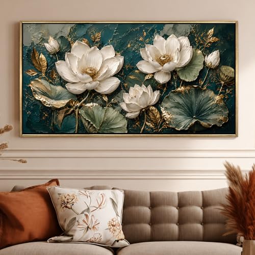 Image of PAPER PLANE DESIGN Bloom Canvas Wall Art with Vintage Gold Floating Frame, 2 x 4 Feet Ready to Hang Canvas Art for Living Room Bedroom - FLR-081