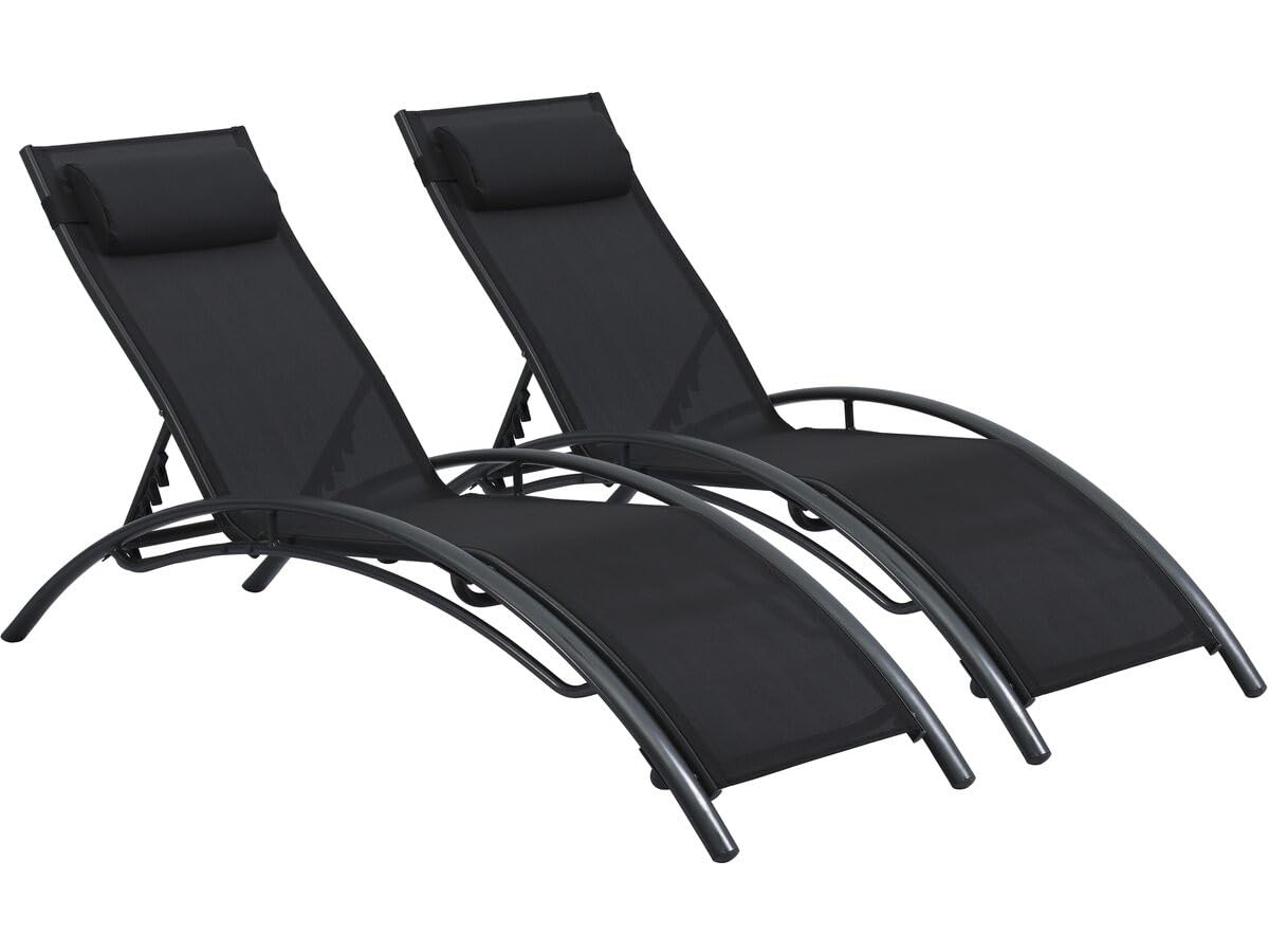 Lot de 2 bains de soleil en aluminium Beauty "Phoenix" - Noir