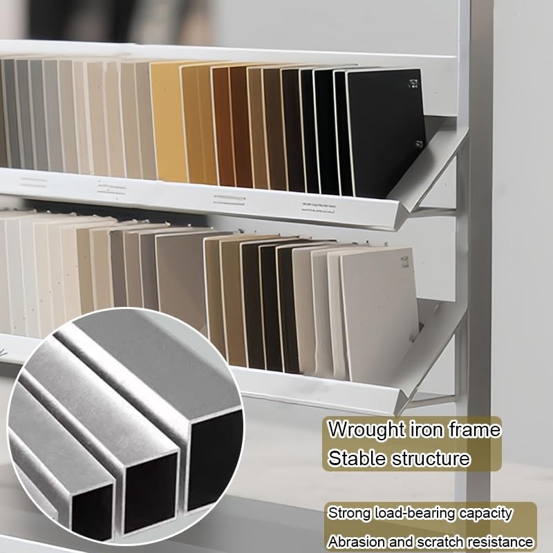 Dwupoziomowy wolnostojący stojak w kratkę - elegancki stojak na próbki materiałów budowlanych, drewna, czasopism i zdjęć (60 x 30 x 60 cm) - idealna gablota w