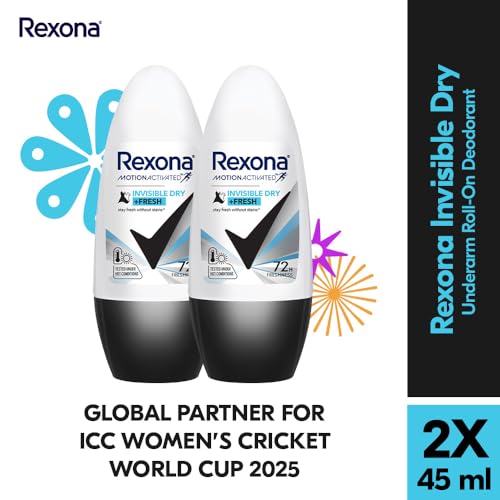 Image of Rexona Motion Activated Roll-On | Invisible Dry Underarm Deodorant for Women | up to 72Hr odour control | 45 ML (Pack of 2)