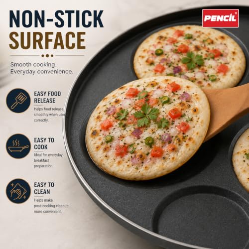 Image of Pencil Signature Non Stick Uttapam Tawa(4Pits) | 4 Cavities | Uttapam Maker | Pan Cake Maker | Gas Top Compatible Tawa | Durable and Efficient