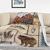 MTJJ Blanket Retro Mountain Lake Bear Fish Throw Blankets,Ultra Soft Flannel Fleece Blanket Cozy Bed