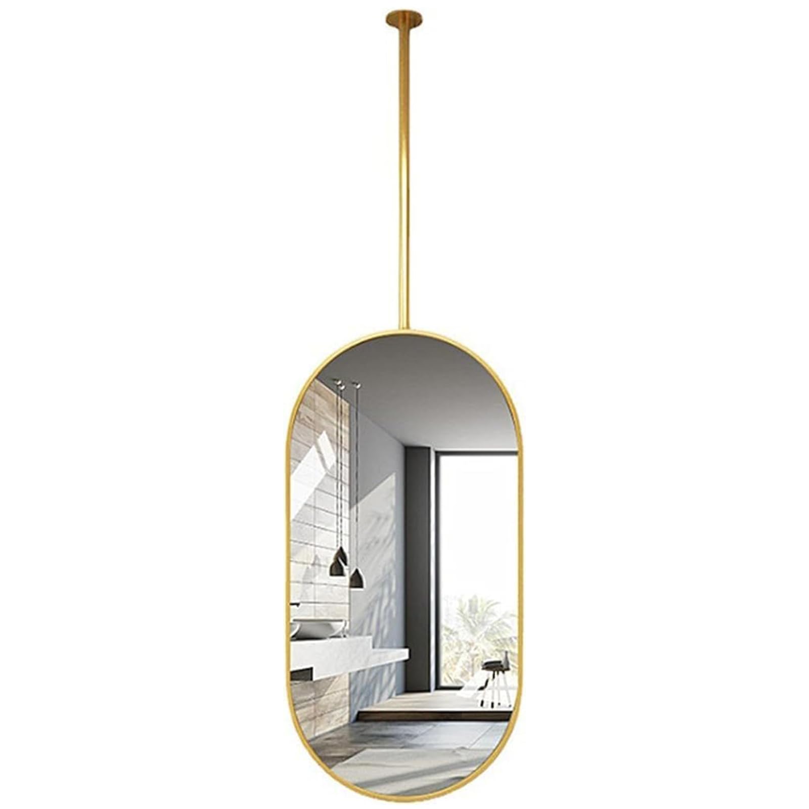 Miroir suspendu avec tige ajustable en métal or pour intérieur chic