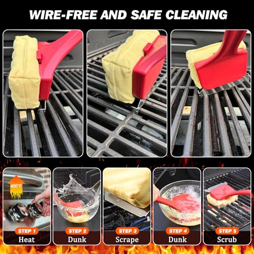 Image of Grill Brush for Outdoor Grill, Bristle Free Grill Brush BBQ Grill Brush with Scraper, Steam Grill Cleaning Brush & Grill Cleaning Kit, BBQ Brush for Gas Charcoal Smoker Griddle, Gifts for Men Dad