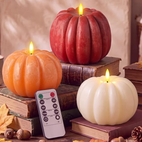 Decoración rústica de otoño con velas de calabaza electrónicas para mesas de Acción de Gracias