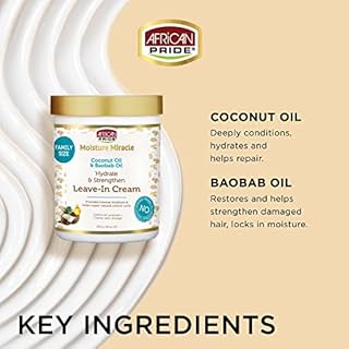 African Pride Moisture Miracle Leave-In Cream with Baobab Oil & Coconut Oil for Coily & Curly Hair, Adds Moisture, Helps Repair & Strengthen, 18 oz