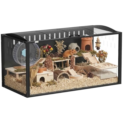 PawHut Jaula para Hámster Grande, 105x51x53 cm, Casa para Roedores Pequeños con Tapa Ventilada Abatible, Marco de Acero, Paneles Transparentes de Acrílico, para Ratas y Jerbos, Negro