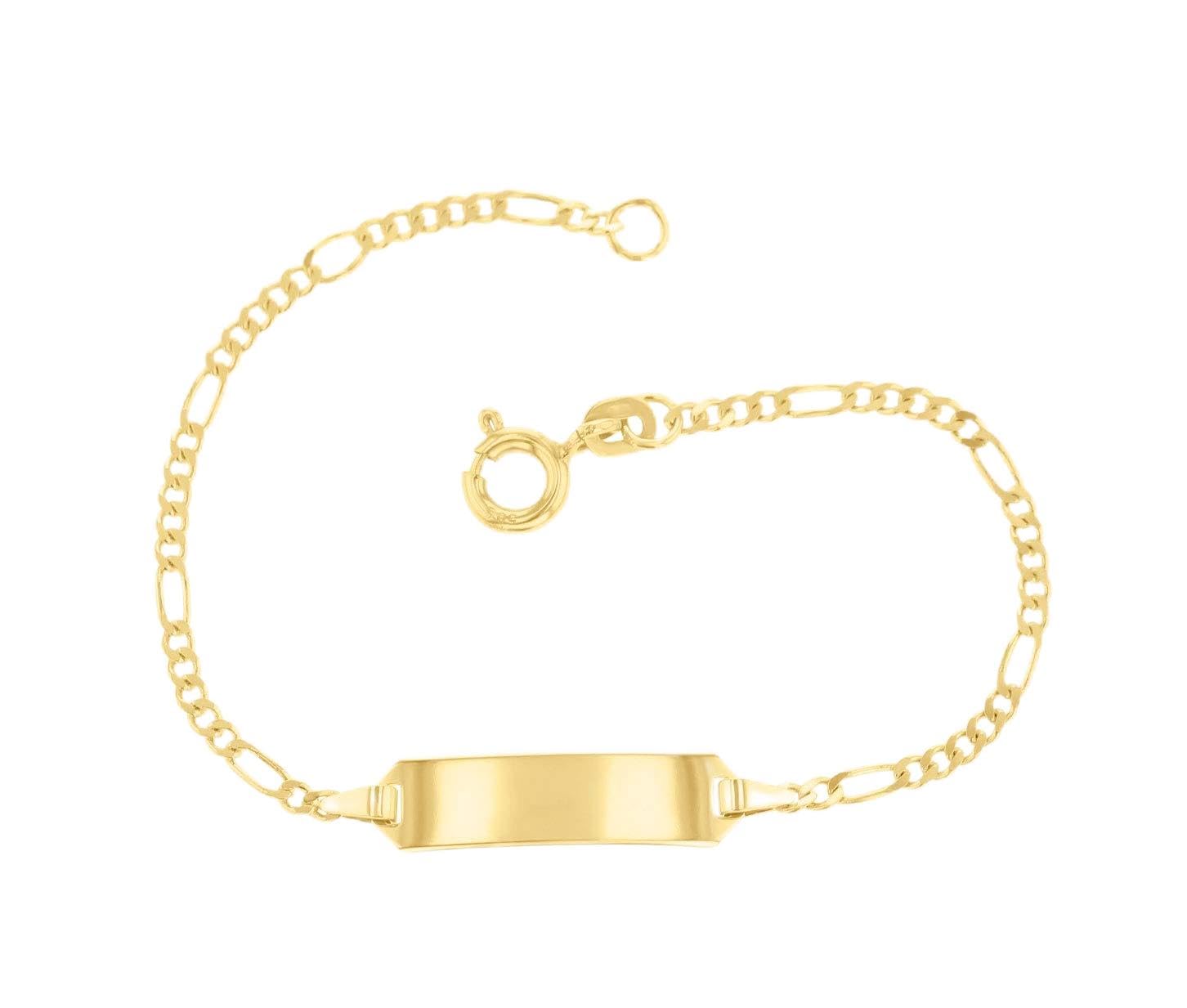 JC Schmuck 585 Gold Baby ID-Armband Kinder Goldarmband 14 cm I Figaro Armband mit Gravur I Gold Namensarmband I Babyarmband mit Namen I Kinderschmuck made in Germany I 5.53052