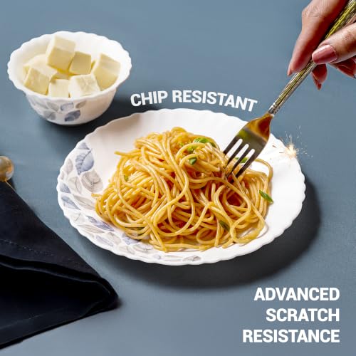 Image of Treo by Milton Opalware Aurelia Lunis Dinner Set of 33 | Serving for 6 | Microwave & Dishwasher Safe | Bone-Ash Free | Tempered Toughness | Plates, Bowls, Spoons | Crockery Set for Dining & Gifting