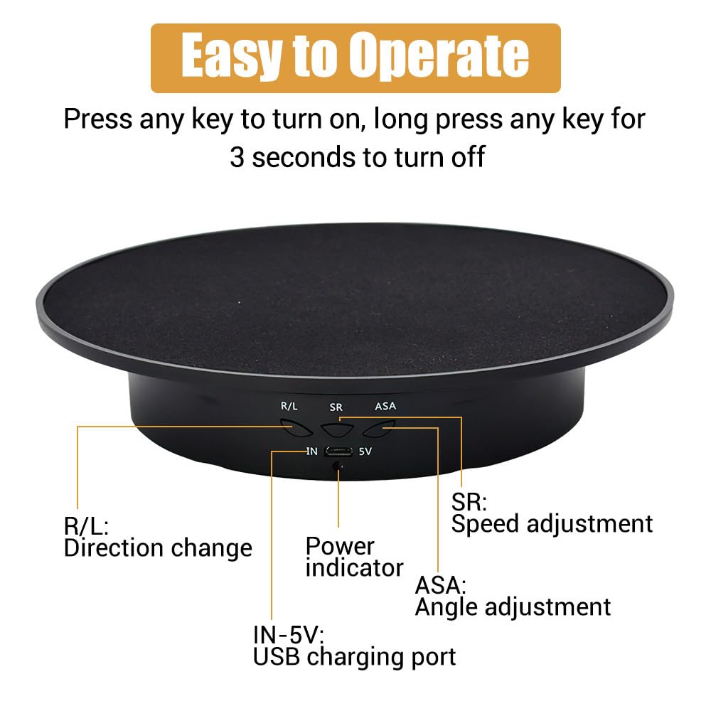 DONGKER Présentoir Rotatif,Support de Plateau Tournant a Bijoux a 3 Vitesses,Capacité de Charge Maximale de 8 Kg pour les Produits Photographiques,Expositions de Bijoux,Modèles de Montres,Gâteaux