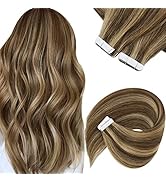 Sunny Brown Tape in Hair Extensions Human Hair Highlights Real Hair Tape in Extensions Chocolate ...