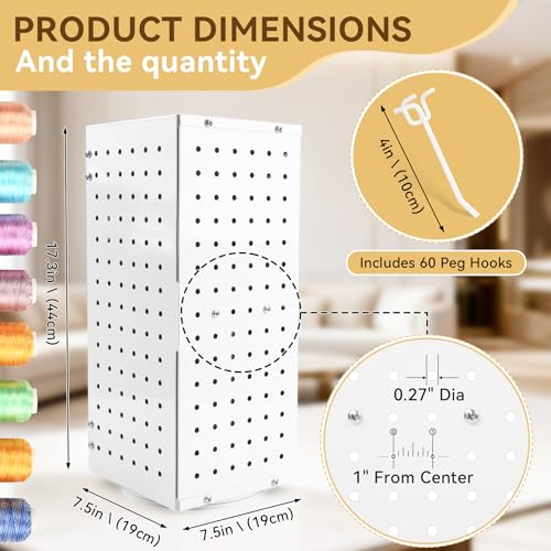 Image of Metal 360 Fully Rotating Thread Rack, Detachable Thread Holder Organizer with Inner Storage Compartments for Sewing, Embroidery, Hair-braiding and Jewelry (White)