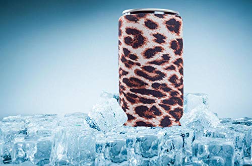 Slim Can Sleeves - Neoprene Bottle Insulator Sleeve Set of 2 Can Beverage Coolers for 12oz Energy Drink & Beer Cans (Leopard print)