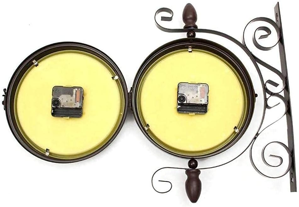 Wall Clock, Clocks Outdoor Waterproof, Classical Double-Sided Rotation Metal Rack Outdoor Clocks for The Garden Wall Mounted Battery Powered