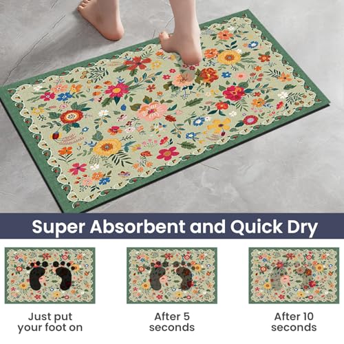 Image of MAXOSHINE PVC Bathroom Mats Anti Slip | Water Absorbent Bath Floor Mat | Quick Dry Anti Skid Bathroom Mats for Home | Door Mat for Wet Area 40x60 CM (Floral Green)