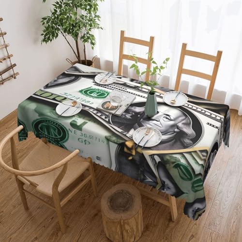 Nappe rectangulaire motifs billets 137x182 cm imperméable pour table de cuisine
