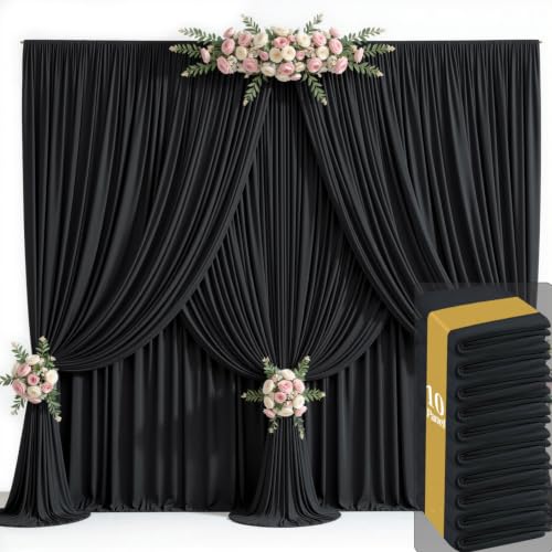 50ft x 10ft Wrinkle Free Black Backdrop Curtains for Wedding Parties Black Curtain Backdrop Photo Fabric Backdrop Drapes for Bridal Shower Photography Background Curtain 5ft(W) x 10ft(H), 10 Panels