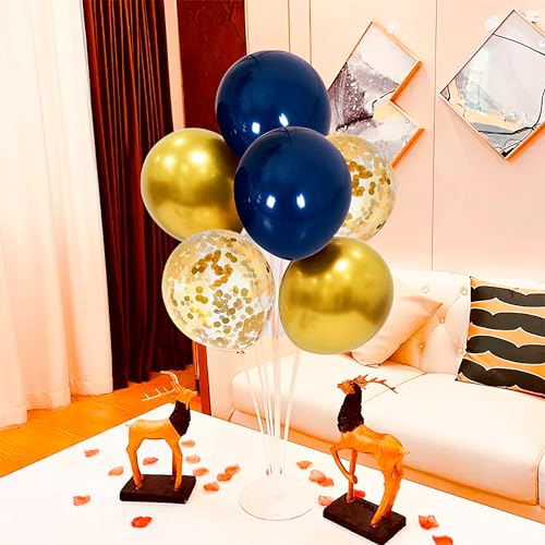Image of ZJDHPTY 4 Set Blue and Gold Balloon Stand Table Centerpieces Party Decor | Graduation Decorations,70th 60th 50th Birthday Retirement Decor,Prom Anniversary Wedding New Years Eve Party Supplies