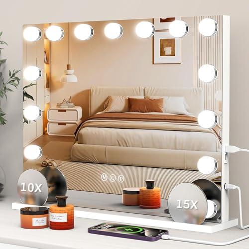 Espejo de maquillaje rectangular con luces y aumento 15X miniatura 1