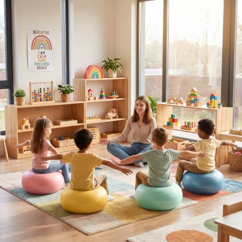 Image of Lewtemi 8 Pcs Flexible Seating for Classroom Elementary, 20'' Yoga Inflatable Ball Chair for Kids, Wobble Chair Donut Ball Chairs with Inflator for Student Sensory Balance Exercise (Hippie Boho)