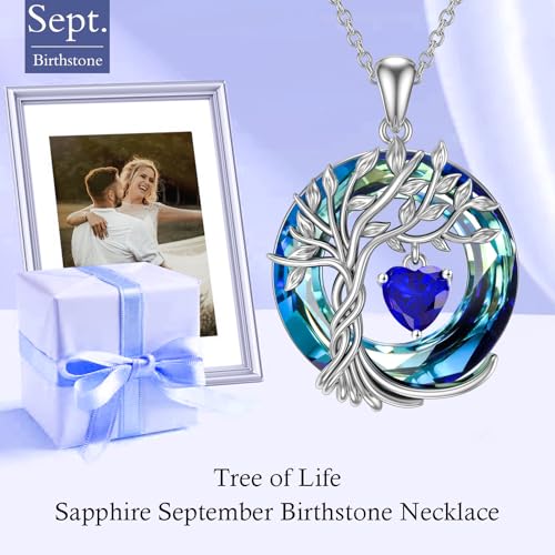 TOUPOP Tree of Life Birthstone Necklaces for Women White Gold Plated 925 Sterling Silver Irish Celtic Tree Jewelry Austrian Crystal Necklace Birthday Anniversary Christmas Gifts for Women Her Wife3