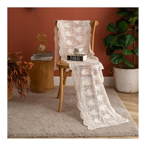 Camino de mesa de encaje floral vintage, mantel de encaje para hotel, hogar, bohemio, cumpleaños, boda, fiesta, banquete, decoración, bandera de cama (beige, 40 x 180 cm)