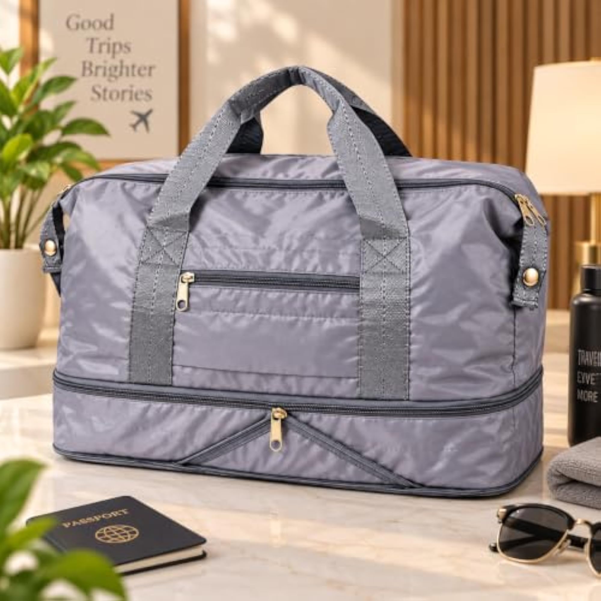 Foldable Expandable Duffel Bag with Bottom Shoe Compartment