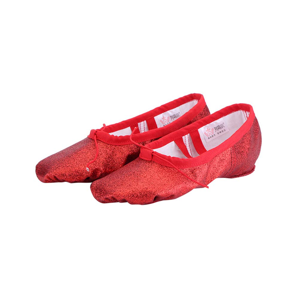 EXCEART 1 Pair Ballet Shoes Professional Dance Shoes Yoga Footwear Slippers for Kids Shiny Yoga Shoe Folking Dance Shoes Flat Shoes Sole Red Pocket Child Yoga Shoes