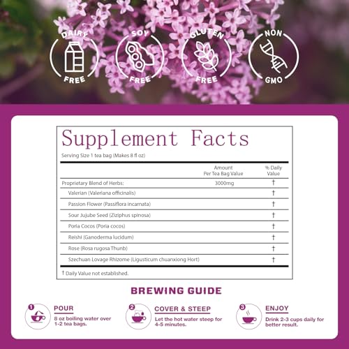 Image of VailHerbTea Sleep Support Valerian Root Tea Bags - 30 Count, Handcraft Herbal Tea for Relaxation & Mood Support, Natural Formula w /Passion Flower Extract - Caffeine-Free, Mild Taste Tea.