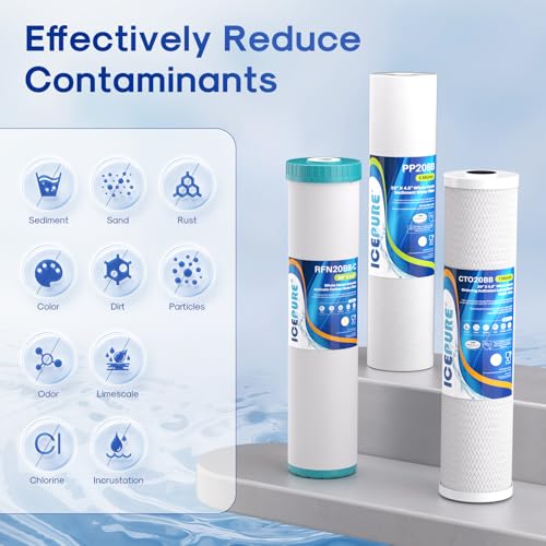 Image of ICEPURE 3-Stage 4.5 inch x 20 inch Whole House Water Filter Cartridge Kit, 5 Micron Sediment, GAC, and Activated Carbon Block Filter Raplacement for DB20P, EP20-BB, PACK of 1