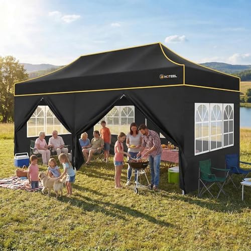 Image of Hoteel Gazebo 3 x 6 Waterproof Stable Winterproof, Reinforced Folding Gazebo with Hexagonal Tube Frame, Anti-UV Party Tent, Foldable Garden Gazebo for Markets, Carry Bag with Wheels, 4 Sand Bags