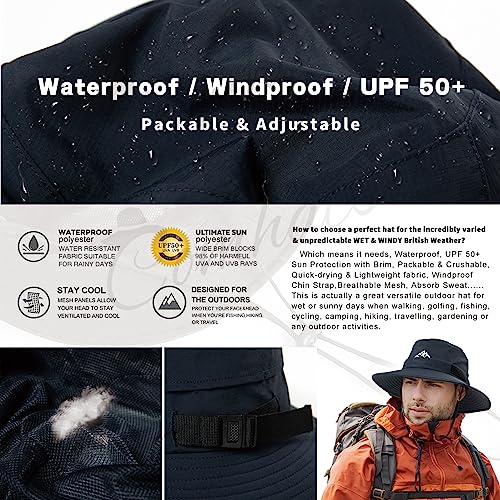 Comhats Wasserdichter Bucket Hat für kleine Köpfe, Outdoor-Hut zum Wandern, Golfen, Safari, Angeln, Wandern - Regenhüte - UPF 50+ Sonnenhut verstellbar, faltbar, Winddicht L Marineblau