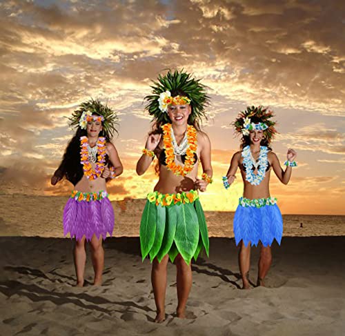 PIXHOTUL Blad Hula Rok met Hawaii Leis Gras Rok en Kunstmatige Hibiscus Bloemen Kostuum voor Strand Hawaii Luau Tiki… - Image 8