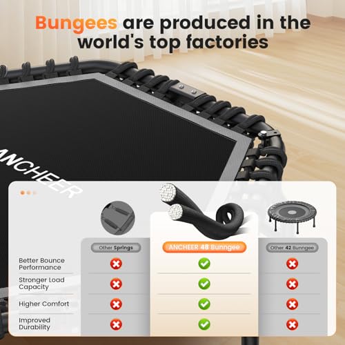 Image of ANCHEER 50 inch Rebounder Trampoline for Adults- 2026 Foldable Mini Trampoline with Bar- Exercise Trampoline for Adults, Max Load 560lbs, for Indoor /Garden Workout
