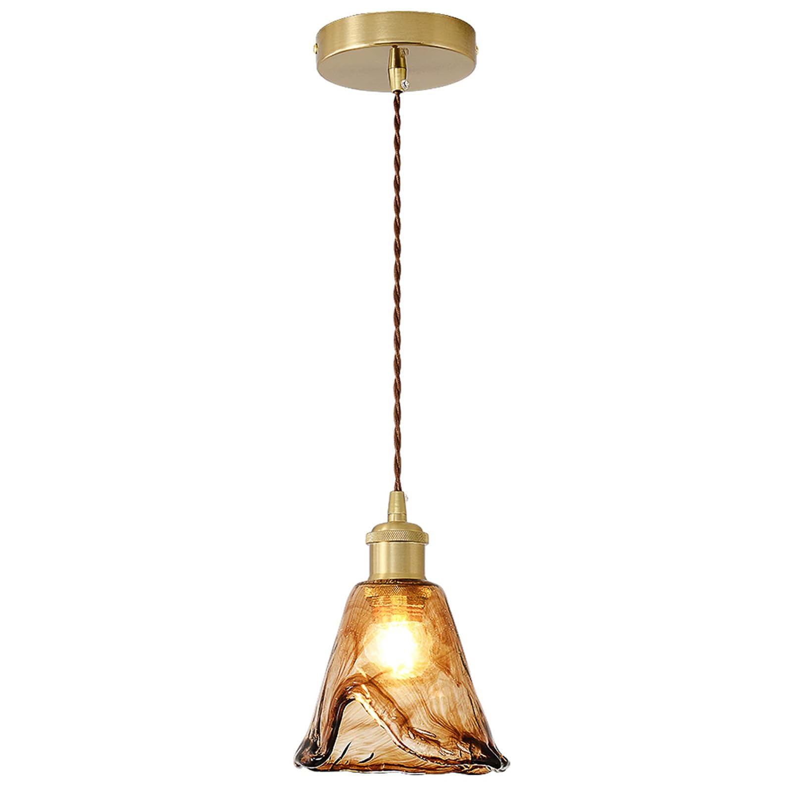 HUAYUSEDF Adjustable Glass Pendant Lights Kitchen Island Mini Vintage Lighting Amber Lampshade Chandelier for Bedside Dining Room Foyer(5.9 * 7.9 Inches)