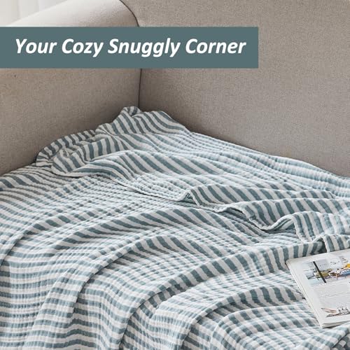 Image of EMME Cotton Muslin Blanket Couch 4-Layer Breathable Gauze Soft Lightweight Bed Blankets Adults Teal King (108 inch x 90 inch)