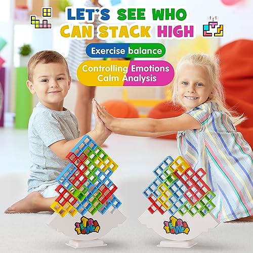 image for WOWNOVA 48PCS Tetra Tower, Fun Balance Stacking Building Blocks Board 