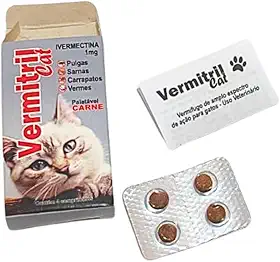 Anti Pulgas, Vermes, Carrapatos e Sarnas Para Gatos - 4 comprimidos Vermitril Cats
