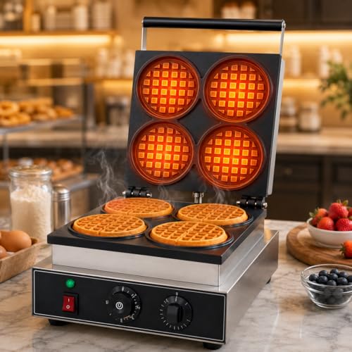 Image of Round Rotating Waffle Machine, Commercial Electric Waffle Maker Machine, Professional Belgian Waffle Maker for Cafe Bakery