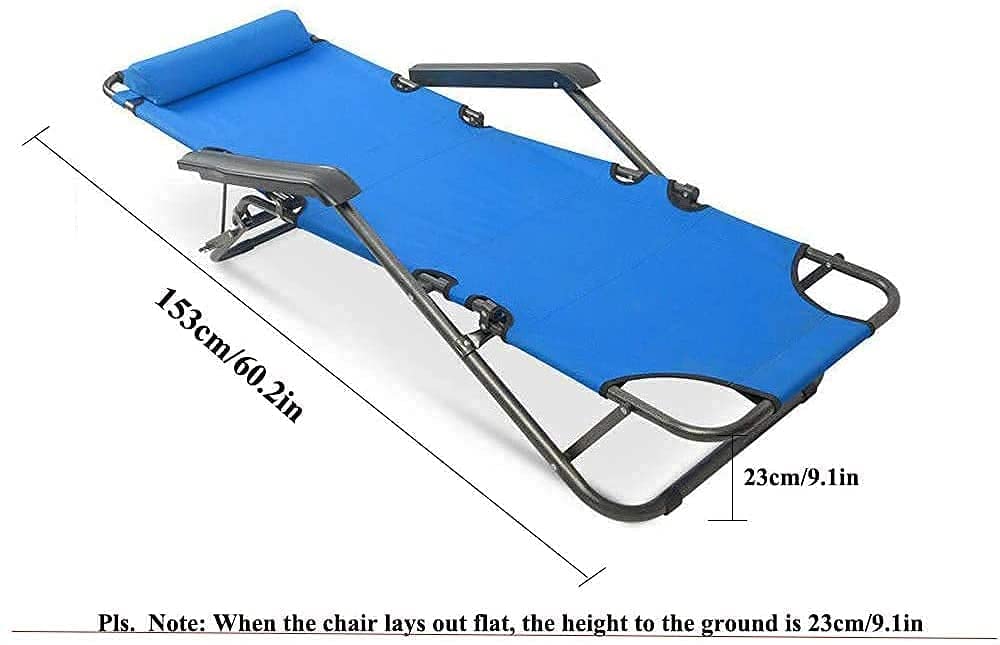 Onecado Portable Lounge Chair Full Flat Cot 2 in 1, Folding Camping Chair, Reclining Chair with Pillow for Indoor Outdoor Patio Deck Yard Beach Pool 1