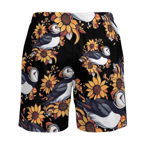 Puffines Bird Sunflower Mens Swim Trunks with Quick-Drying Lining Beach Shorts for Outdoor Sports4