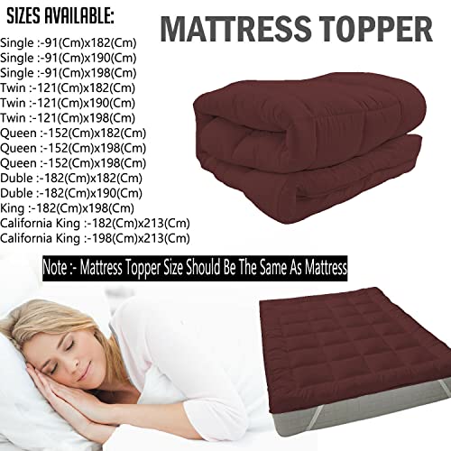 Image of 1200GSM Hollow Fibre Mattress Padding /Topper Maroon for Single Bed-36 Inch X 78 Inch
