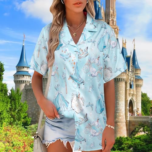 Magic Kingdom Hawaiian Shirt Women Magical Castle Princess Shirts Funny Family Summer Vacation Button Up Tops3