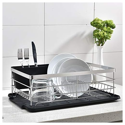 Popity home Dish Rack,Dish Drying Rack with 304 Stainless Metal Double Sturdy for Kitchen Sink Side Kitchen Counter Top Black Drainboard Draining Drain with Utensil Holder Three Piece Set