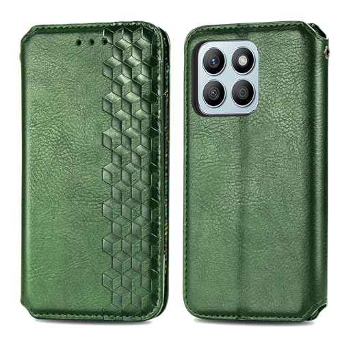 Coque Honor X8C 4G étui portefeuille cuir PU vert avec cordon et béquille intégrée
