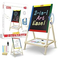 Kidzlane Art Easel for Kids 2-4 - Wooden Toddler Easel - Double Sided Standing Chalkboard/Dry Erase Board for Kids - Toddler Drawing Board with Accessories - 25.75 Inches Blackboard and Whiteboard